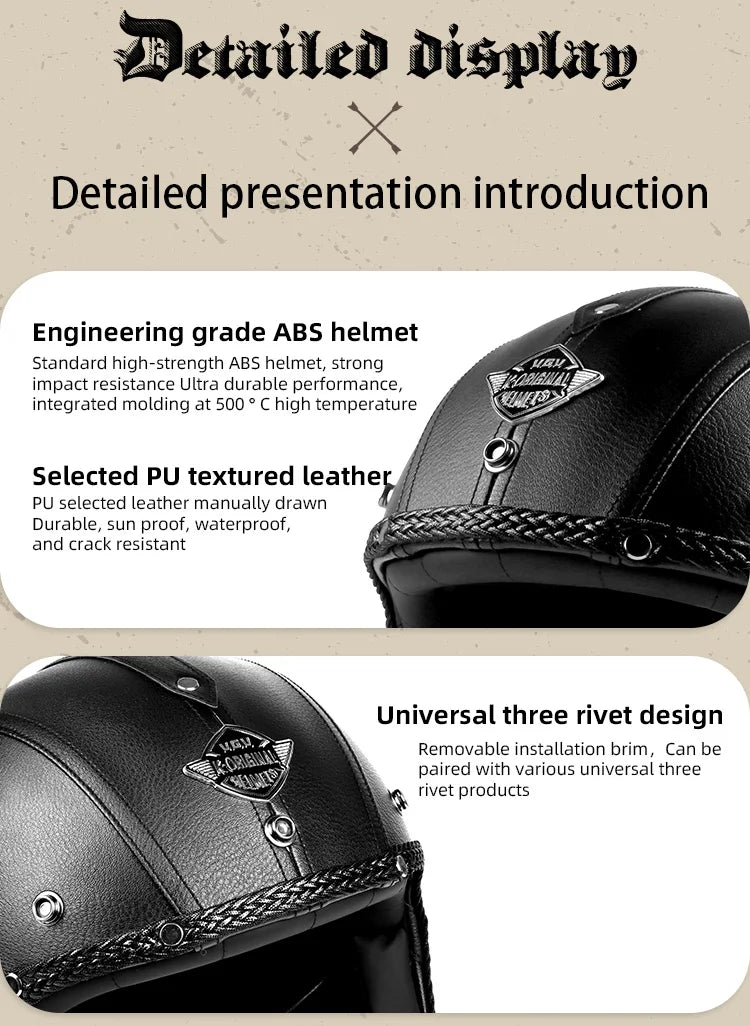 Retro motorcycle helmet, electric scooter 3/4 helmet, lightweight and breathable, suitable for all seasons