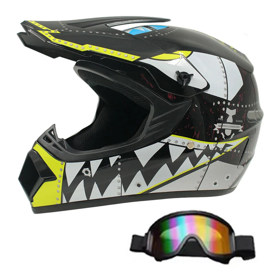 Motocross and Off-Road Helmet Set - Extreme Youth Challenge Full Helmet, Goggles, Gloves, and Protective Gear