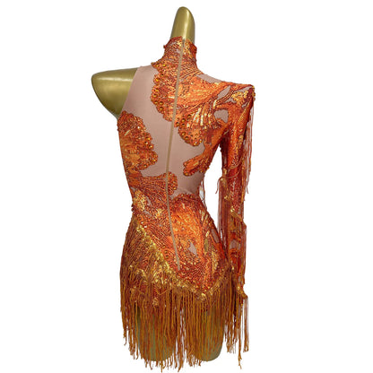 Sparkly Sequins Tassel One Shoulder Tight Bodysuit Women Dance Leotard Outfit Nightclub Bar Performance Costume Stage Wear Duxiu