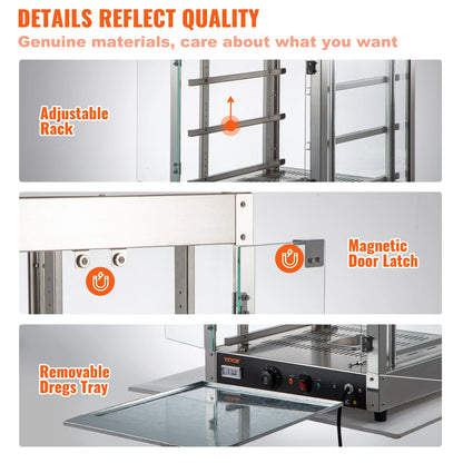 2/3 Tiers Countertop Food Warmer Commercial 3D Heating Pizza Pastry Warmer with Temp Knob Display Kitchen Appliance