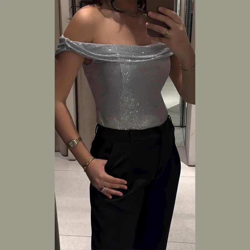 Chic Sequin V-neck Dress Women Sexy Sleeveless Pleated Waist-cinched Empire Dresses Elegant Party Spring New Lady Gown 2026