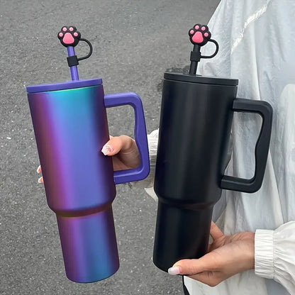 1.2L/40oz Large Capacity Stainless Steel Double-Wall Vacuum Insulated Tumbler with Straw & Wide Handle ,Reusable Water Bottle