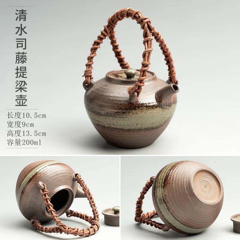 400ml Clear Water Wood-fired Porcelain Lifting Handle Teapot Aesthetic Tea Infuser Pot Tea Maker Kettle With Strainer Teaware