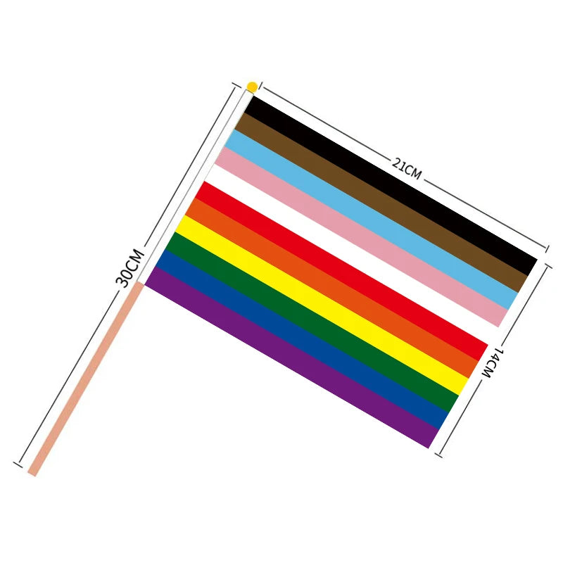 Aerxrbrae Custom Hand Flag 100Pcs 14*21Cm Plastic Stick Rainbow Gay Lesbian Homosexual Bisexual Pride Banner