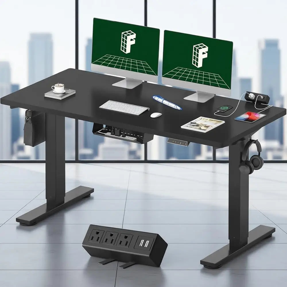 Electric Height-Adjustable Standing Desk 55 x 28 with Clamp Power Strip and Cable Management