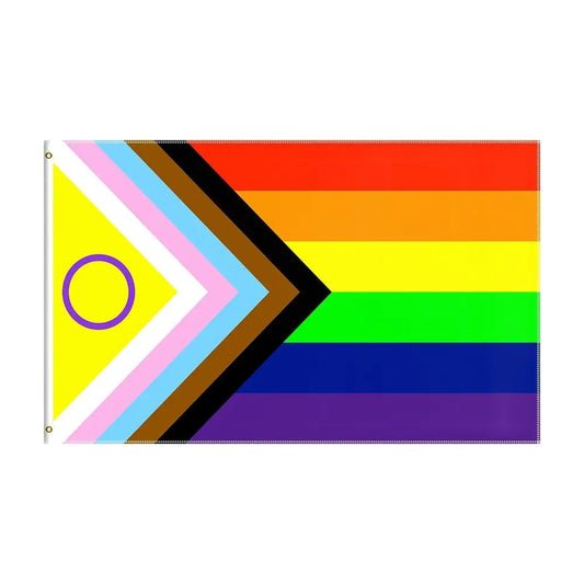 Progress Pride Rainbow Flag 2x3ft 3x5ft Polyester Intersex Inclusive LGBTQ+ Banner for Parade Ally Support Indoor Outdoor Decor