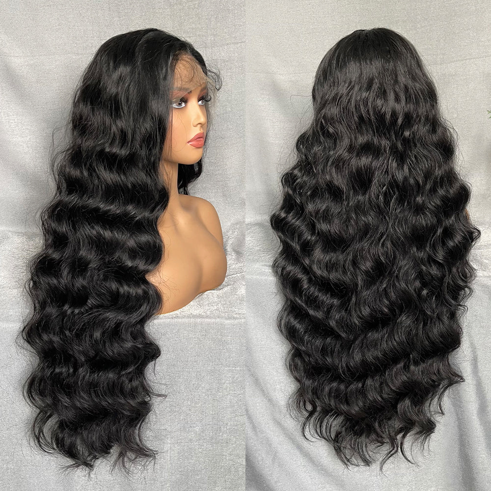 X-TRESS Synthetic Lace Front Hair Wigs for Women 32inch Long Loose Wave Black Color 13X6 Lace Frontal Wig with Natural Baby Hair