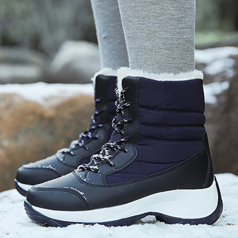 Snow Boots Woman Solid Shoes Woman Lace-Up Ladies Shoes Soft Ankle Boots Warm Lightweight Winter Ladies Boots Botas Mujer
