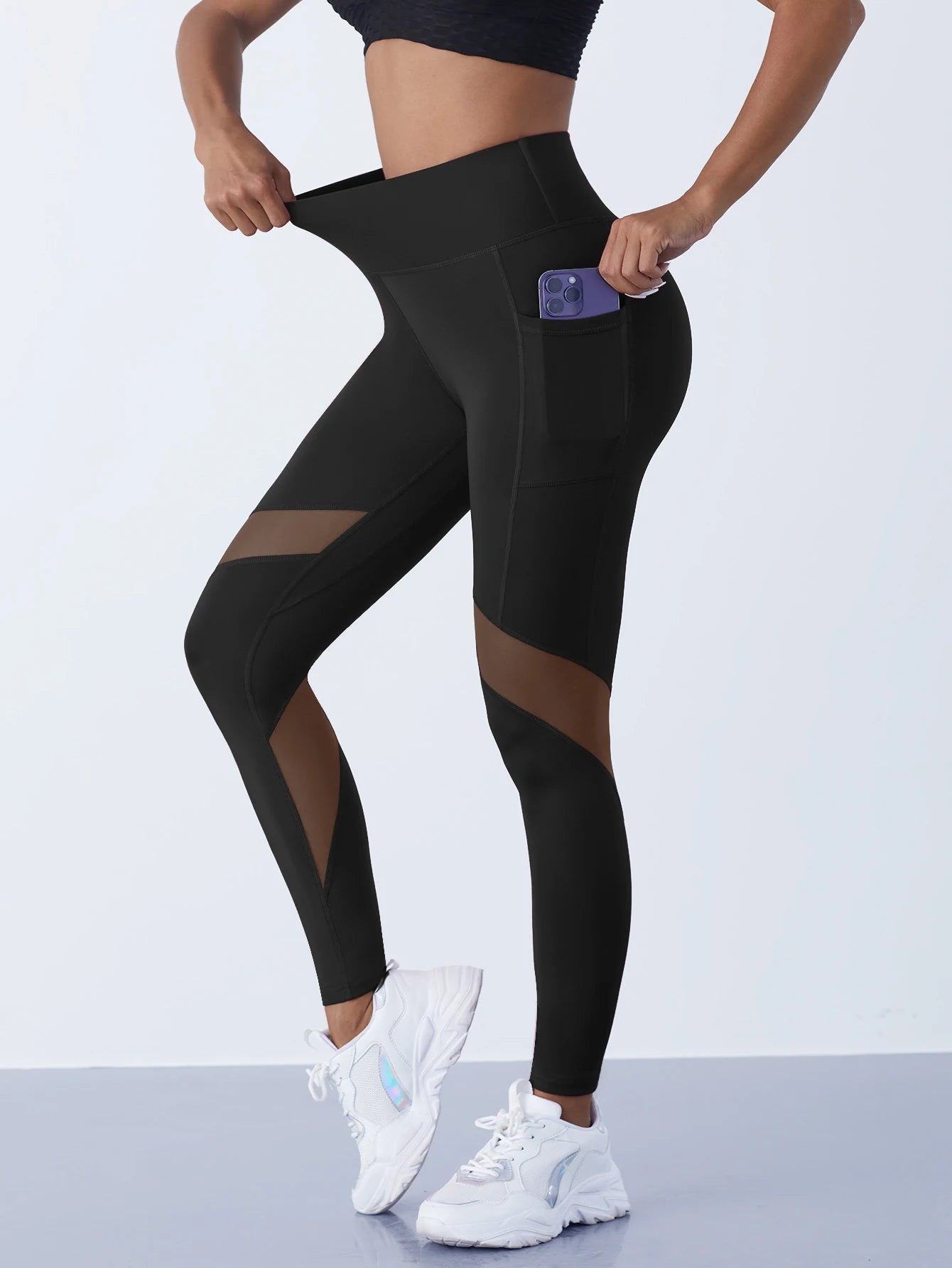 1PCS Women's Mesh Splicing Yoga Pants Shaping Leggings High Waist Tummy Control Lift Hips Running Workout Activewear Pants