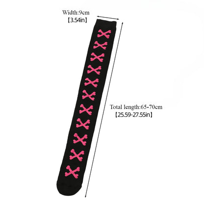 Womens Bone Thigh High Stockings Ladies Halloween Girls Black White Pink Long Over Above Knee Socks Tall Funny Cosplay Harajuku