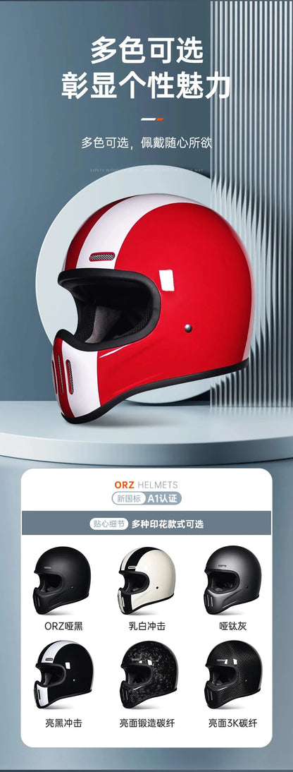 ORZ NEW Motorcycle FBR Full Face Retro Helmet Tokyo Style Motorcycle Casco Moto Japan TT Helmets Fiberglass With Clear Visor