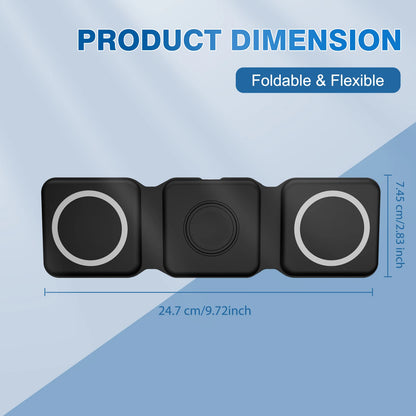 15W Magnetic Wireless Chargers 3 in 1 Foldable Phone Charge Dock Fast Charg Travel for Apple Watch IPhone 17/16/15/14/X AirPods