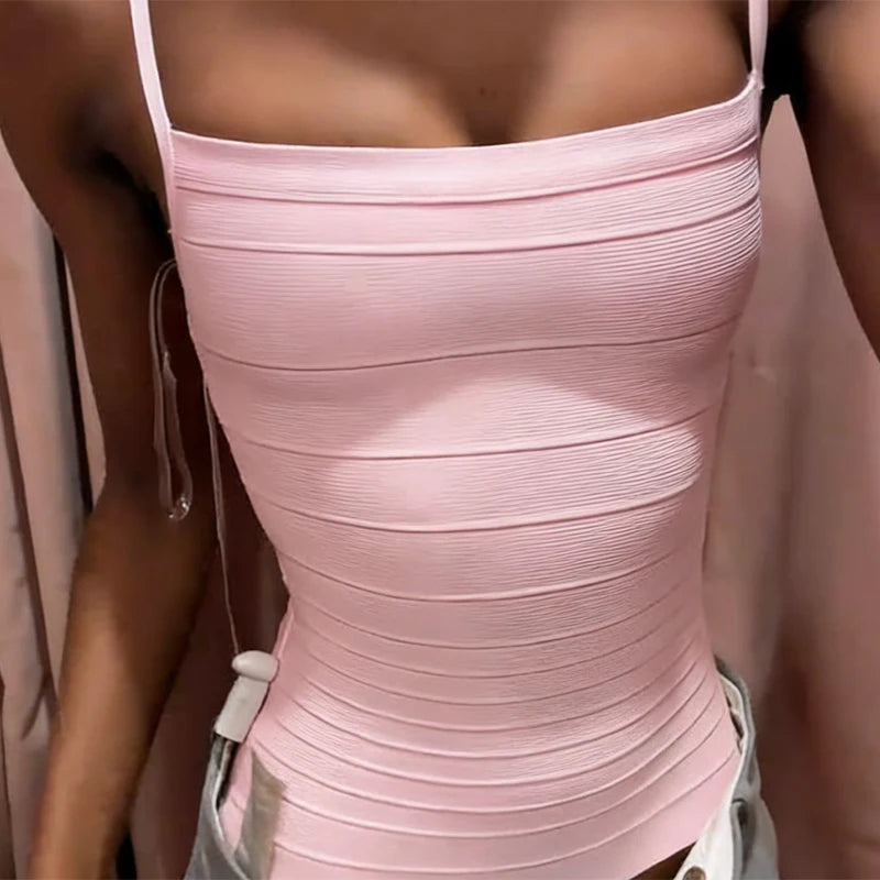 Sexy Solid Knit Women Top Stripe Sleeveless Slash Neck Pleated Female Crop Tops 2026 Spring Summer All-match Lady Knitwear