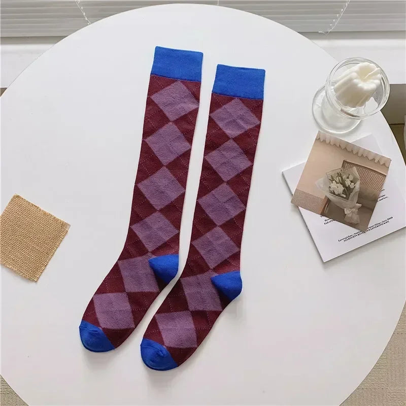 Socks Women's High Tube Calf Knee-length Socks Retro Illustration Art Abstract Street Autumn and Winter Cotton Socks High Sock