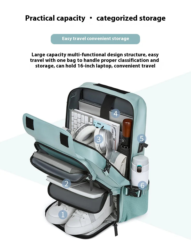 Large Travel Backpack Boardable Backpack USB Charging Waterproof Outdoor Travel Backpack Independent Shoe Compartment