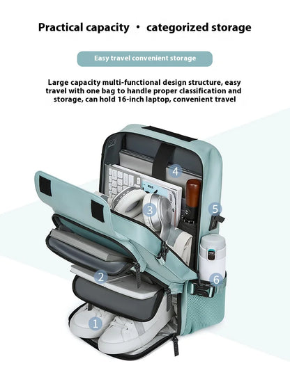 Large Travel Backpack Boardable Backpack USB Charging Waterproof Outdoor Travel Backpack Independent Shoe Compartment
