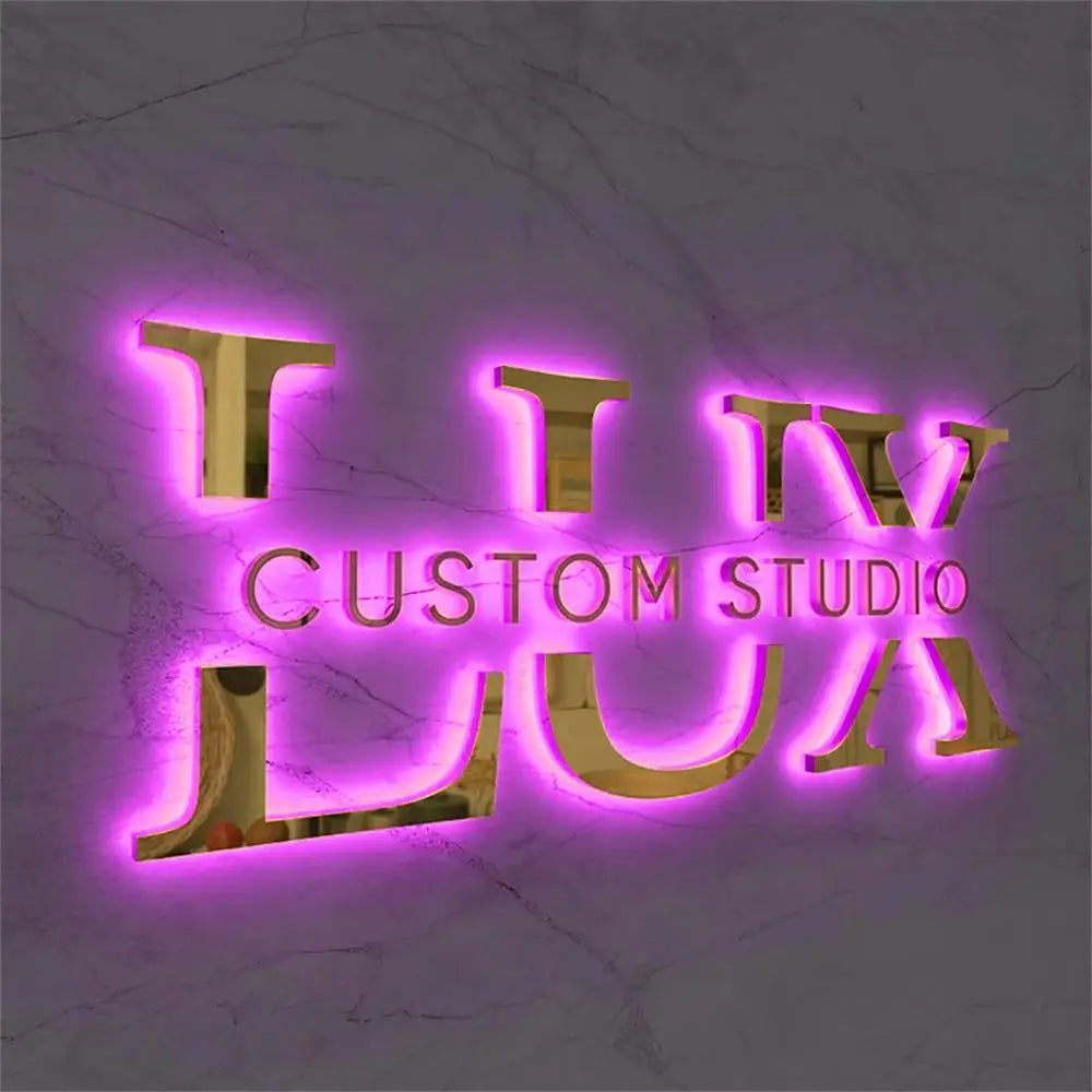 Custom Metal illuminated Backlit Sign 3D Letters For Business Logo Salon Storefront Office Outdoor Trade Show Metal Backlit Sign