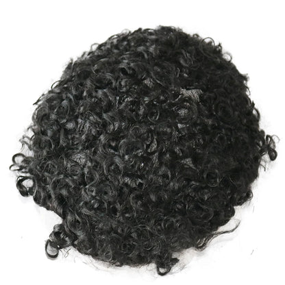 Natural Frontline Afro 18mm/15mm Curly Men Toupee Undetectable PU System European Human Hair Prosthesis Super Durable Fine Mono