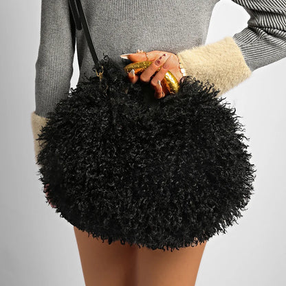 Spice Girl Solid Color Plush Women's Shoulder Bags Exquisite Handle Female Handbag Casual Versatile Furry Ladies Messenger Bag