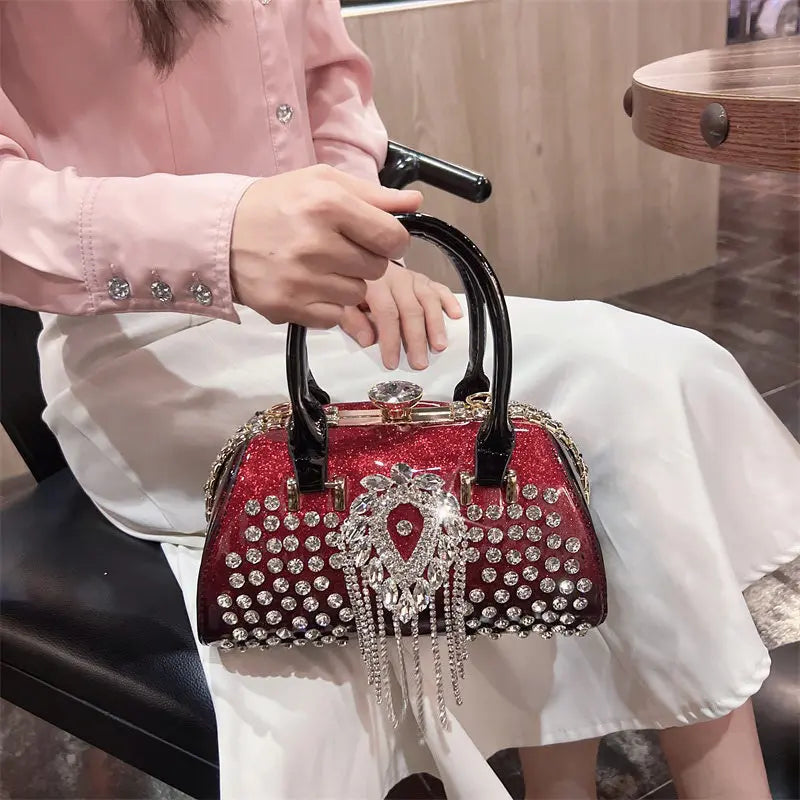 Fashion Diamonds Leather Women's Handbag Small Shoulder Cross-Body Bag New Elegant Evening Bag Portable Girls Party Dinner Bags