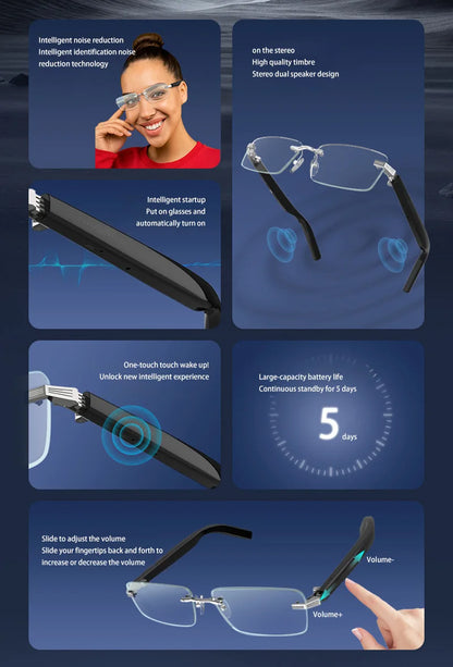 Smart Bluetooth Glasses Wireless Headphones Polarized Glasses Super Long Standby Call Audio Voice Assistant Smart Glasses