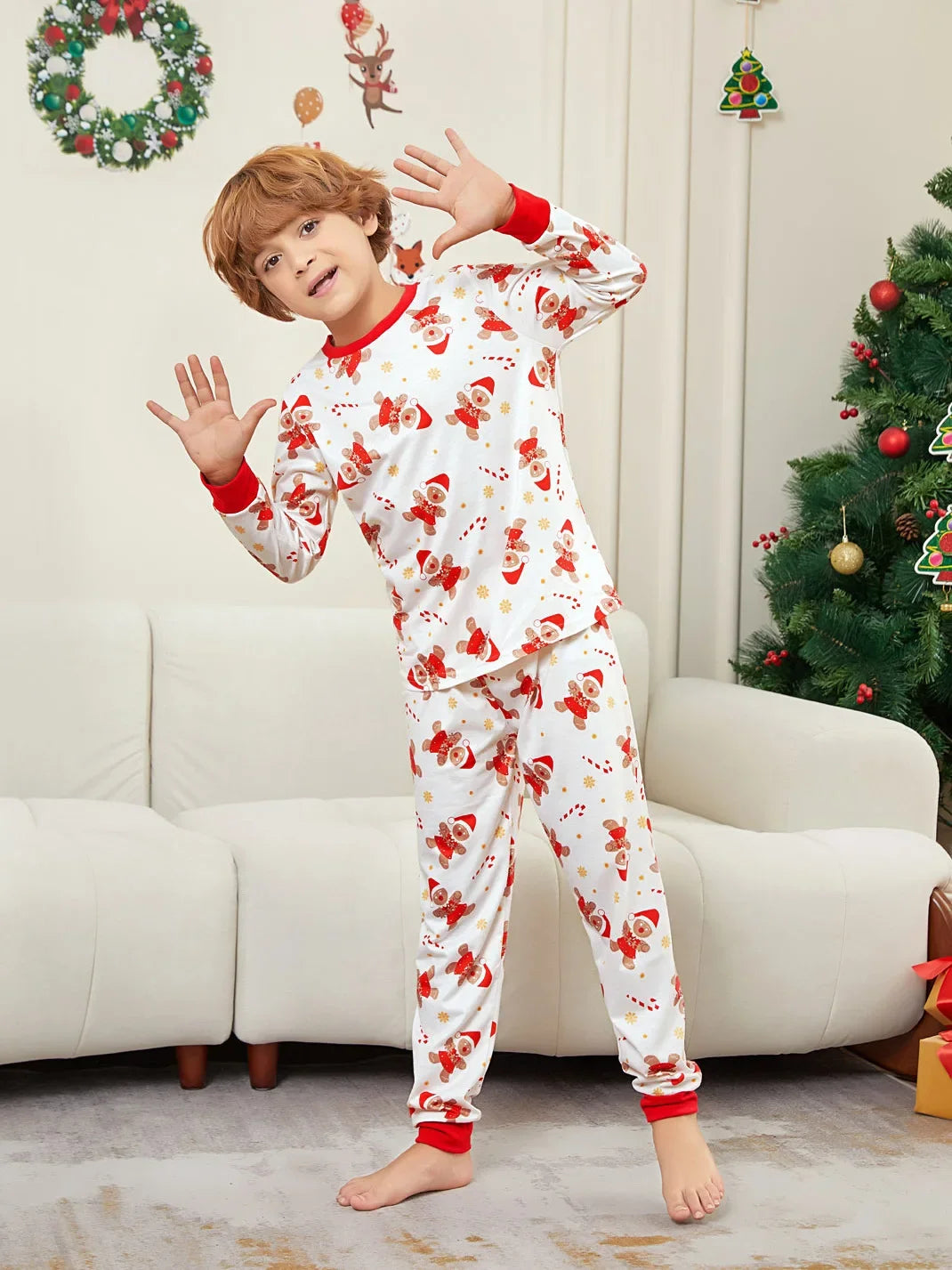 New 2025 Cartoon Allover Print Christmas Pajamas in Set Couples Casual Sleepwear Children's Clothing Baby Dog Romper Family Look