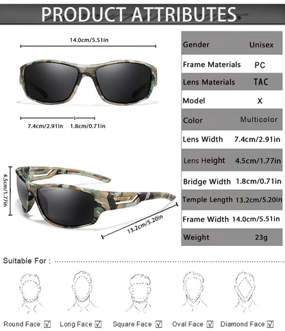 3 Pairs Polarized Fishing Sunglasses Men Camo Military Style UV400 For Cycling Riding, Running, Fishing And Driving