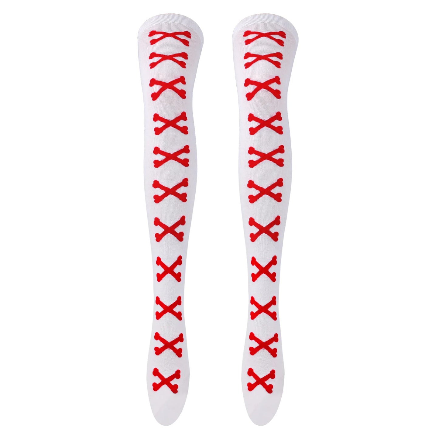 Womens Bone Thigh High Stockings Ladies Halloween Girls Black White Pink Long Over Above Knee Socks Tall Funny Cosplay Harajuku