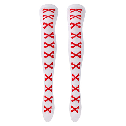 Womens Bone Thigh High Stockings Ladies Halloween Girls Black White Pink Long Over Above Knee Socks Tall Funny Cosplay Harajuku