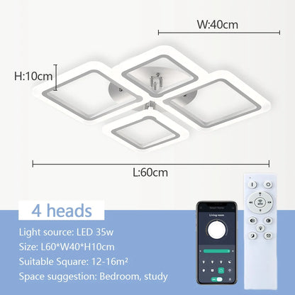 Simple Ceiling Chandelier Square with Remote Control Dimmable Modern Ceiling Lights Smart LED Lighting Fixture Study Living Room