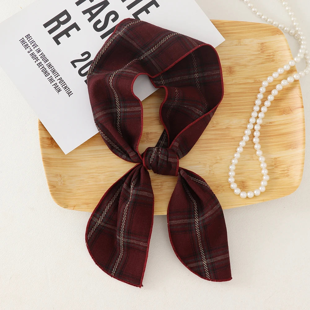 British Cotton Skinny Plaid Scarf Fashionable Outfit Hairband Necktie Scarf Small Shawl Headscarf Neck Protection Scarf 11X120cm