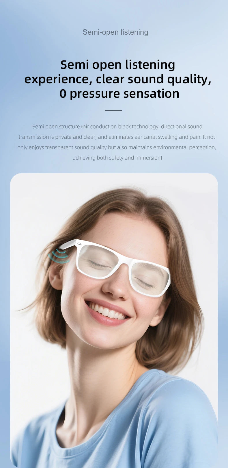 Smart Translator Glasses Headphones Bluetooth Wireless Earphones Anti-Blue Light Sunglasses Hi-Fi Audio Headset for Music Travel
