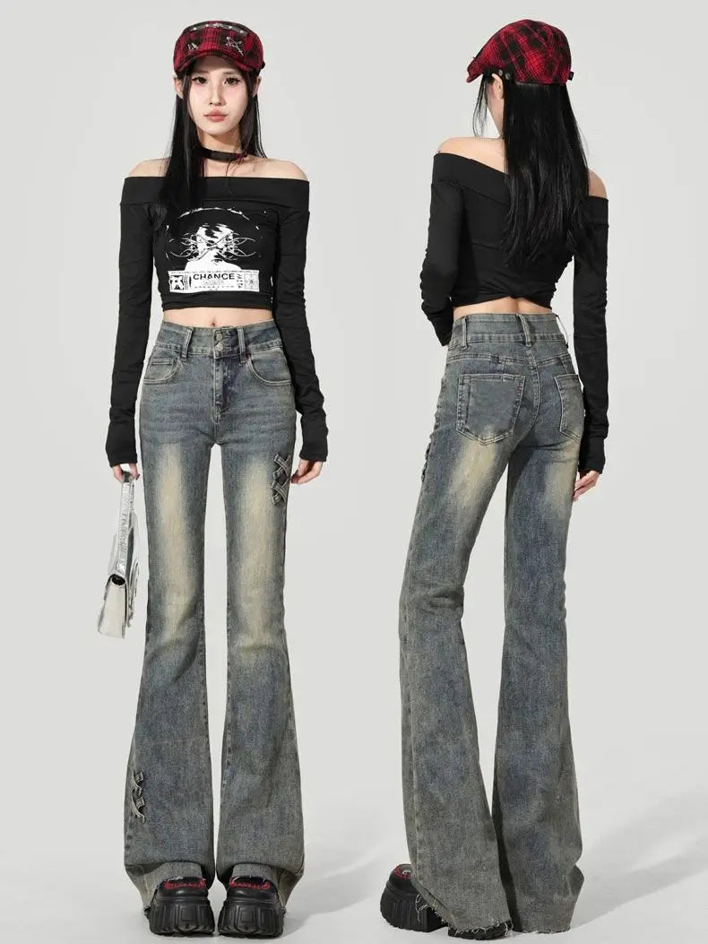 Retro High-waisted Flared Jeans Women's 2025 Summer Thin New Slim-fit Pants