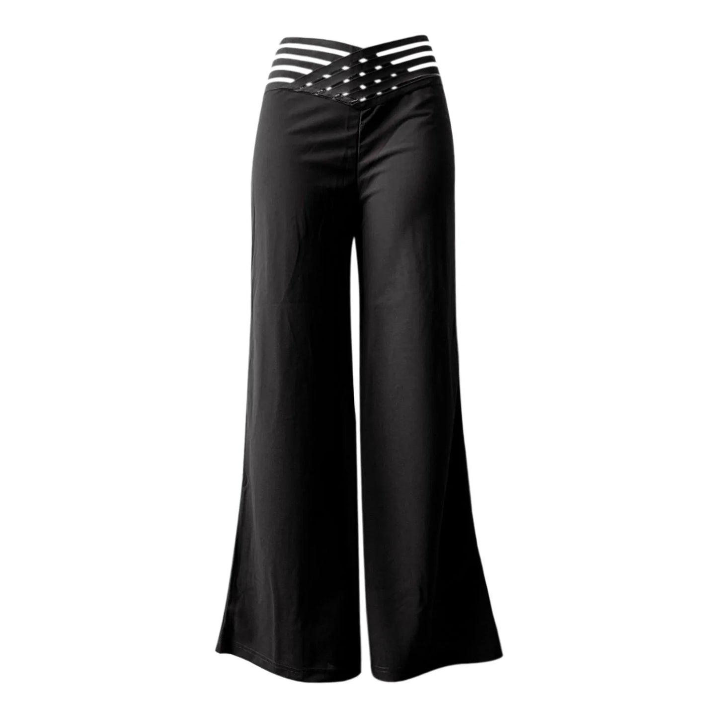 Women Wide Leg Flared Pants New Y2k Casual Crisscross Sheer Mesh Patch High Waist Trousers Elegant Streetwear Work Pants