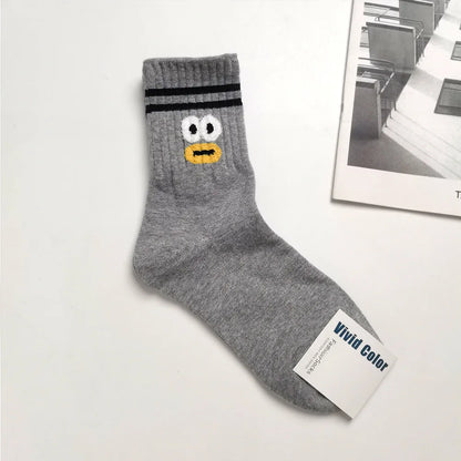 Designer socks Korean Style Cute Cartoon Playful expression Socks Women's Trendy Japanese Pure Cotton Fun Quirky Mid-Calf Socks