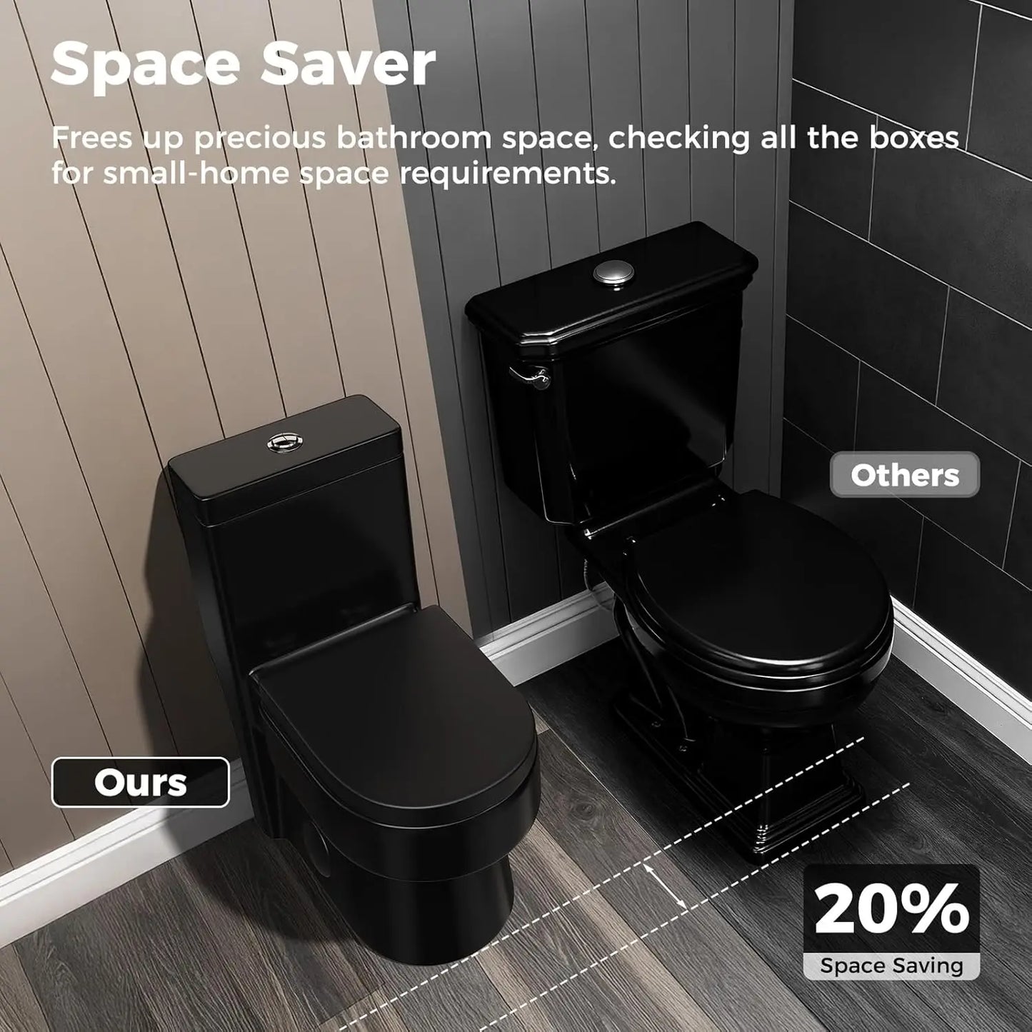 Compact Black One Piece Toilet with Soft-close Seat Lid, Power Dual Flush 1.2/1.85 GPF, Standard White Toilet Bowl,, Customized