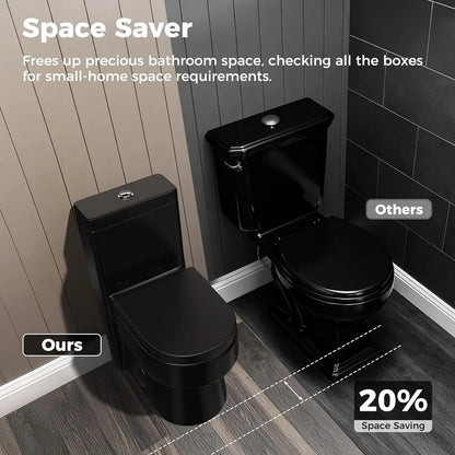 Compact Black One Piece Toilet with Soft-close Seat Lid, Power Dual Flush 1.2/1.85 GPF, Standard White Toilet Bowl,, Customized