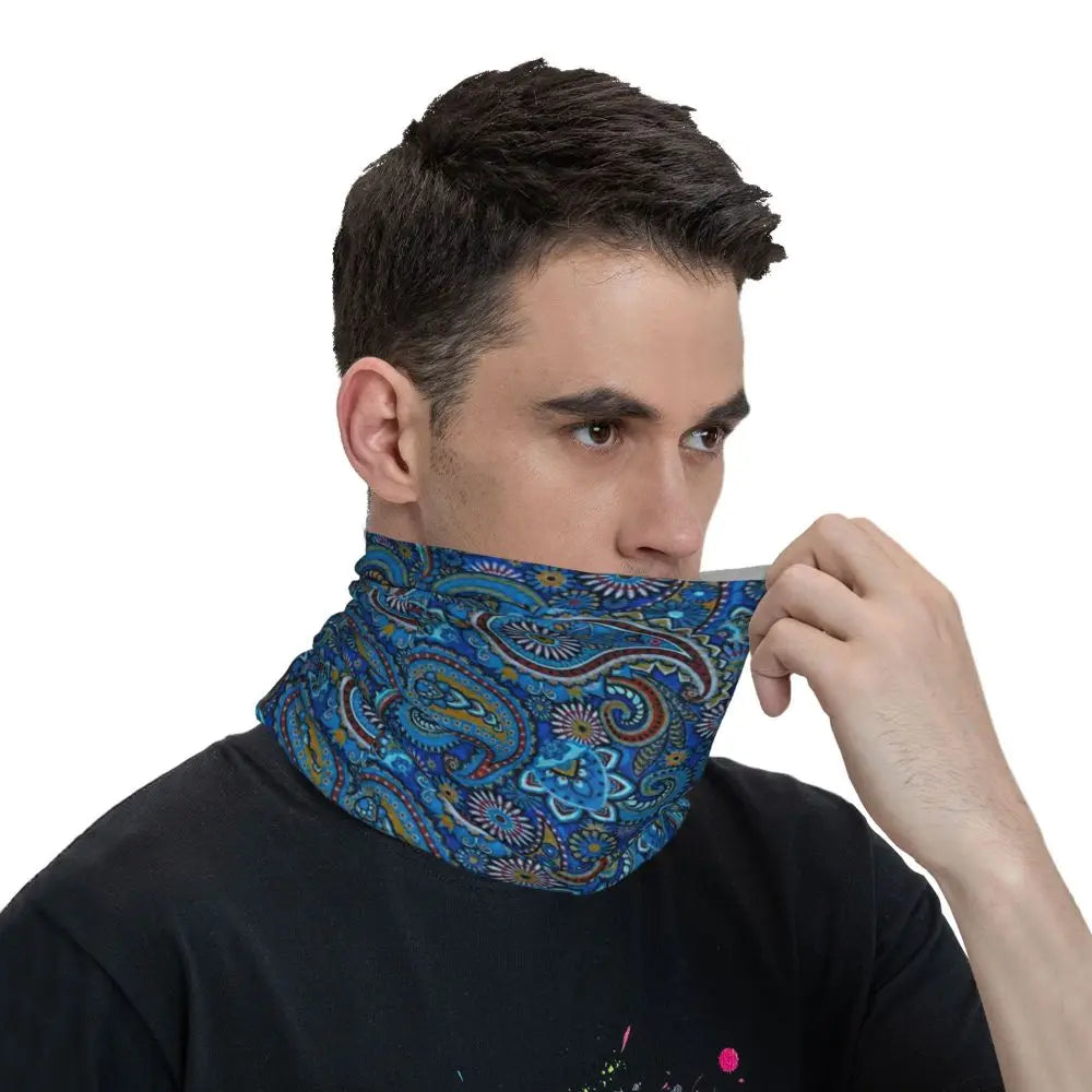 Custom Black Bandana Pattern Bandana Neck Gaiter for Hiking Cycling Women Men Wrap Scarf Paisley Style Headband Warmer
