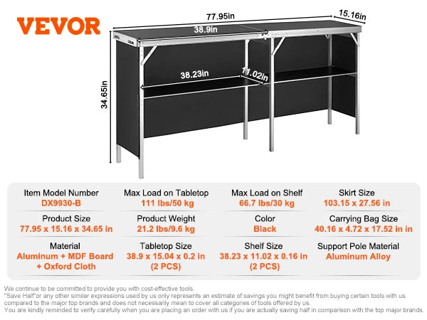 SucceBuy Folding Portable Bar Table Tradeshow Podium Table for Party Picnic Exhibition Include Carrying Case Storage Shelf Skirt