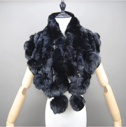 New Lady Winter Real Rabbit Fur Scarf Natural Warm Soft Rabbit Fur Shawl Women Fashion Outdoor Knit 100% Real Rabbit Fur Scarves