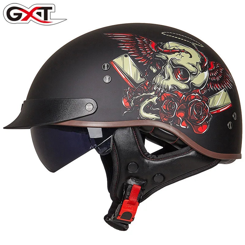 Retro Half Helmet Motorcycle Cruiser Helmet German Style Vintage Casco Moto Open Face Chopper Biker Pilot DOT Capacetes Para