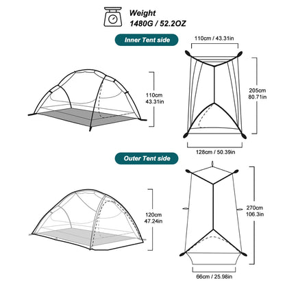 WIDESEA Outdoor Camping 1.5 person Double-Layer Fish Spine tent 15D Nylon Silicone-Coated  Lightweight for Hiking & camping