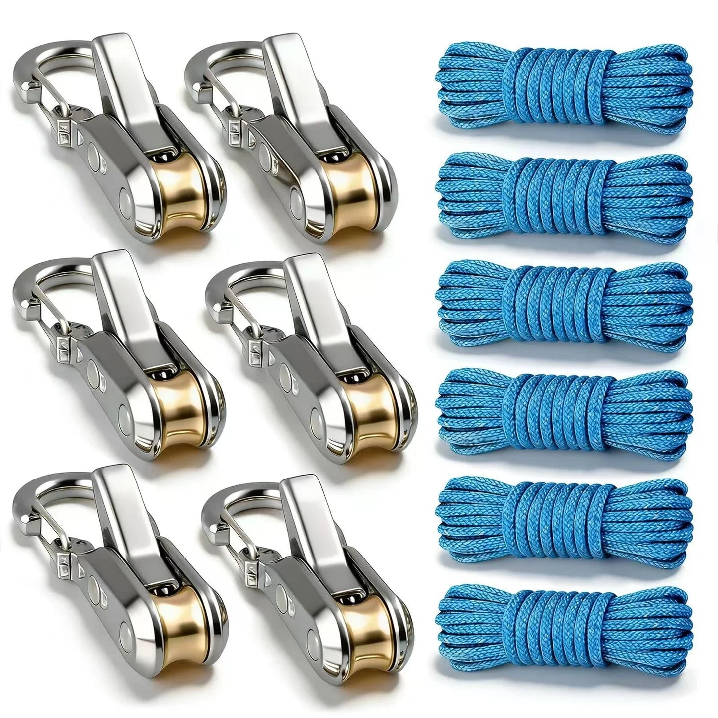 2-6 Set Rope Tying Tool and Tensioner with Roller Tensioner Retractable Buckle with Accessory Rope Suitable for Camping
