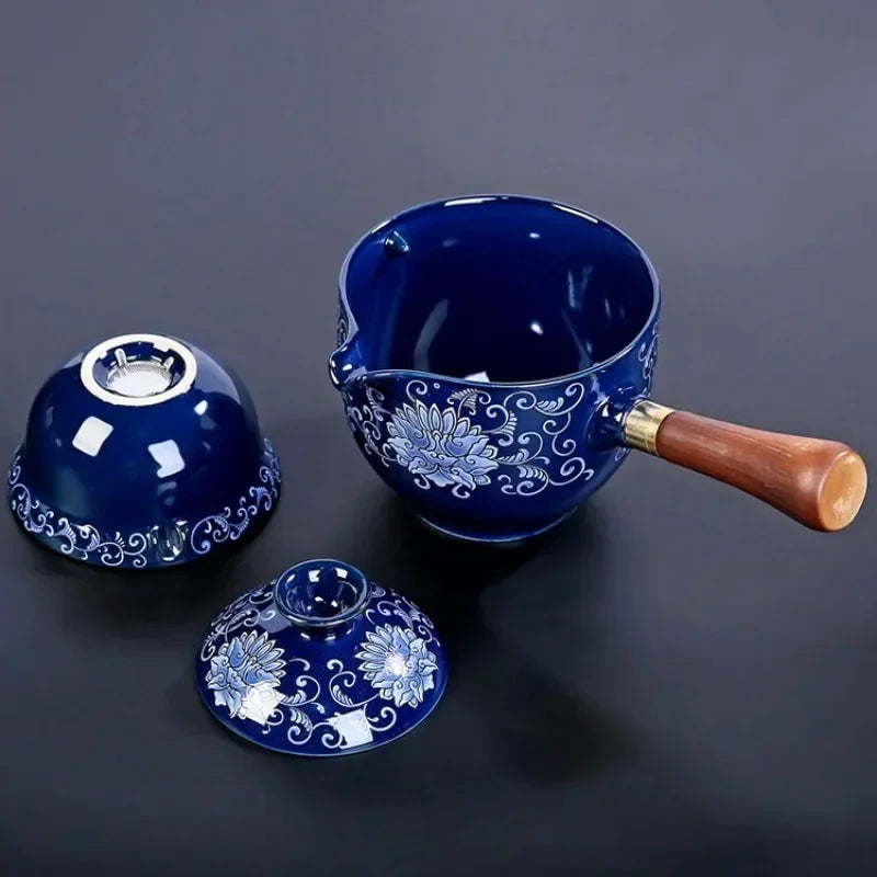 New Style Ceramic Glass Teapot Chinese Gongfu Tea Pot 360 Rotation Tea Maker  Automatic Single Pot   Teapot For Tea