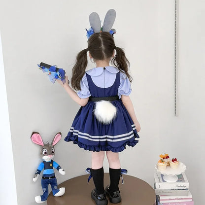 Girl Cosplay Judy Hopps Police Officer Dress Ear Sheriff Hat Bunny Costume Kids Dress Up Halloween Rabbit Disguise Dress Outfits