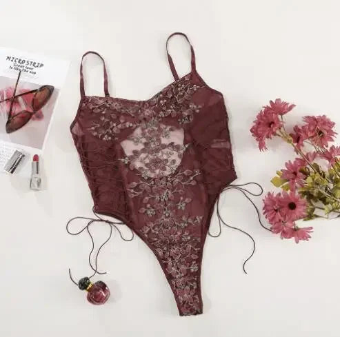 Retro 2024 New Gothic Sexy Mesh Romper Women Punk Aesthetic Fairycore Grunge Emo Floral Embroidery See Through Lingerie Jumpsuit
