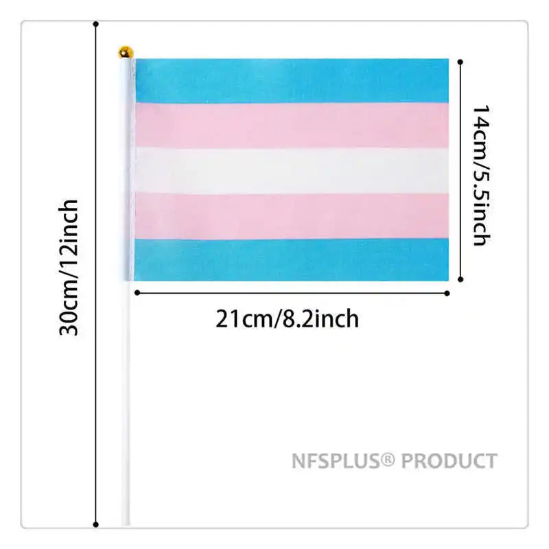 10 Pack Handheld Transgender Flag LGBT Trans Pride Banner 14x21cm With Small Stick Flagpole For Decoration Celebration Parades