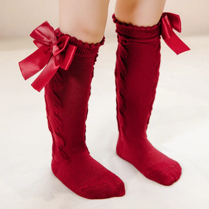 Winter Baby Girls Knee High Socks Kids Cotton Sock With Big Bow Soft Toddlers Princess Children Long Socken For 0-5 Years