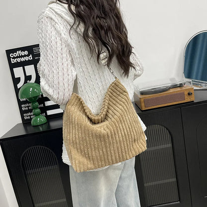 Solid Color Corduroy Messenger Bag Versatile Handbag Women Shoulder Crossbody Bags Casual Chic Bucket Women‘s Bag Bolsos Mujer