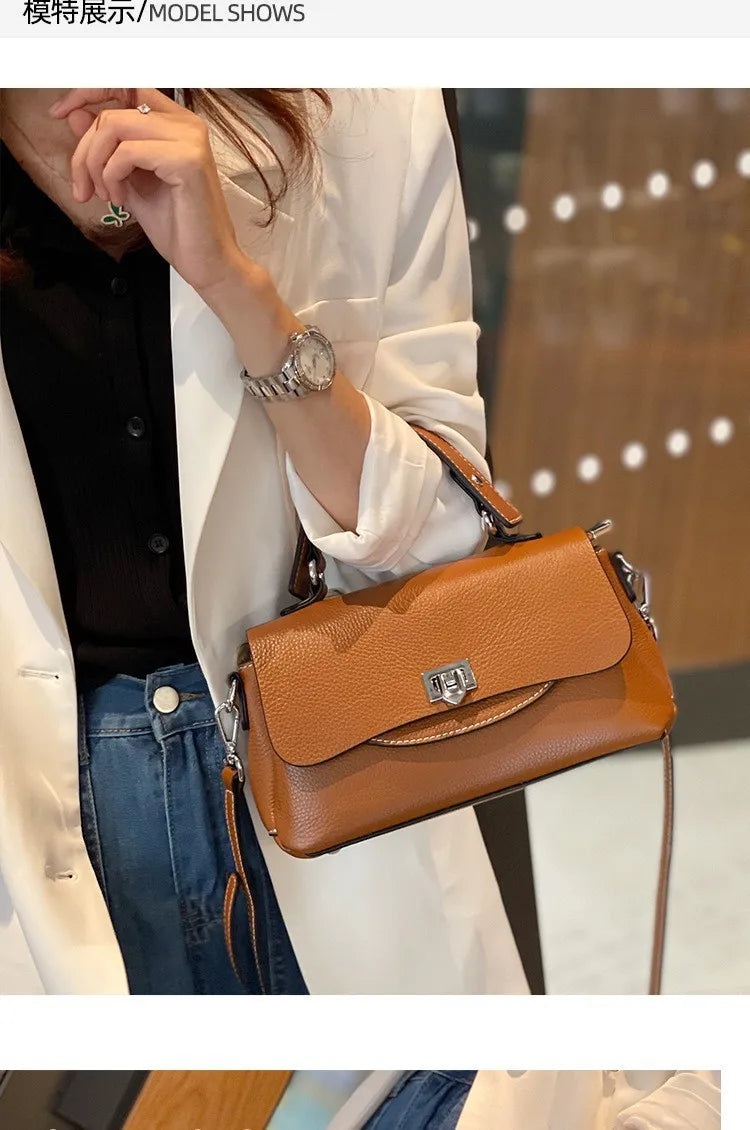 luxury handbags female crossbody bags Vintage Genuine leather one piece shoulder bag small square bag for women cowhide Blue bag
